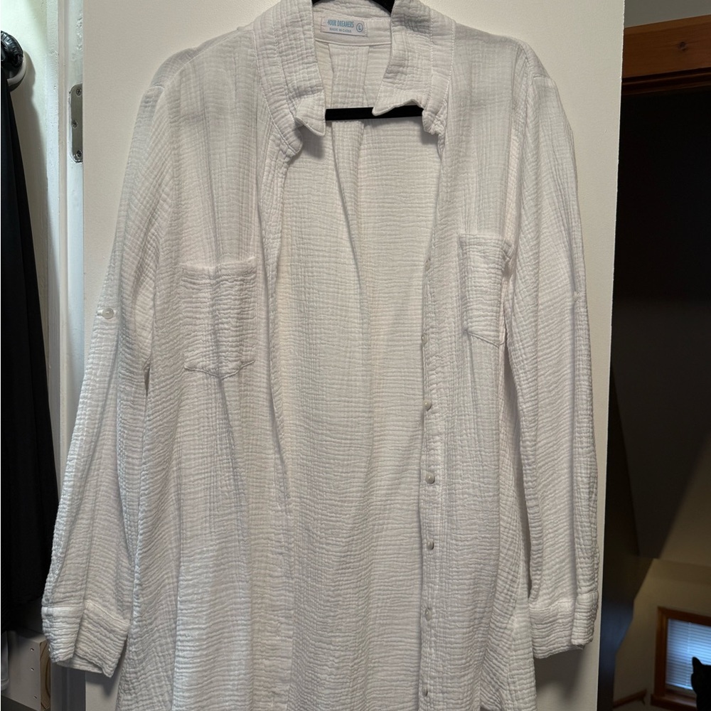 Lightweight White Textured Shirt Jacket by Unknown Brand